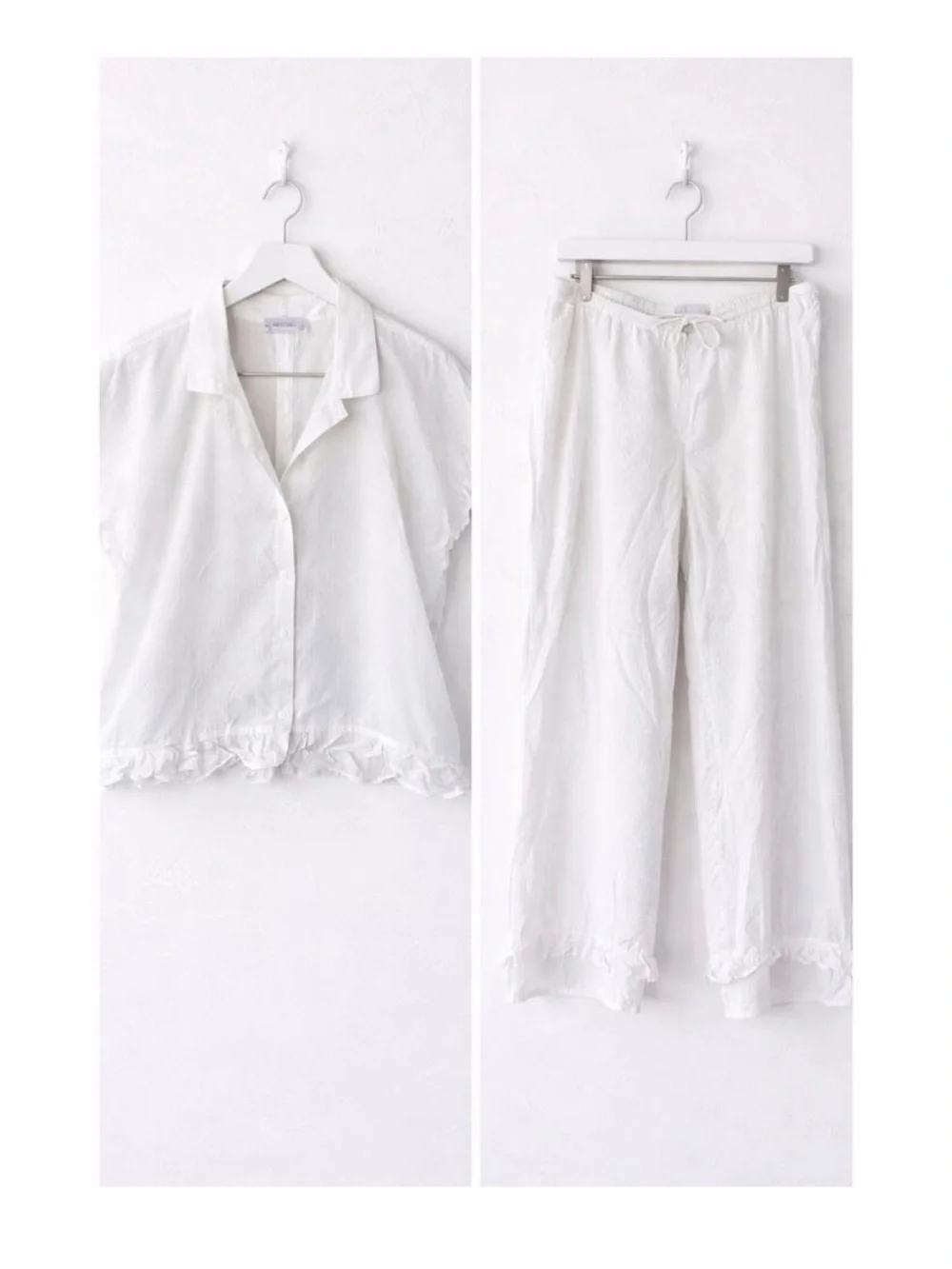 Women's Cream Ruffle Button-Front Pajama Set